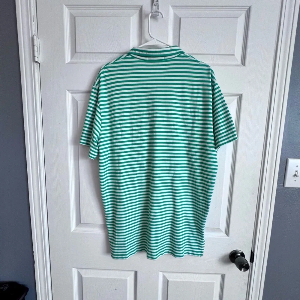 Polo Ralph Lauren VTG Men's Large‎ Green White Striped Polo 100% Cotton Preppy